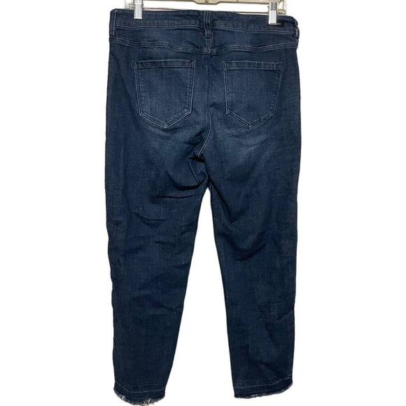 Liverpool Crop Straight Leather Trim Distressed Hem‎ Medium Wash Jeans - Picture 5 of 10